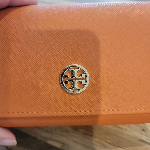 TORY BURCH Orange w Gold Logo GLASSES CASE & Cloth Glasses Cover - Picture 9 of 13